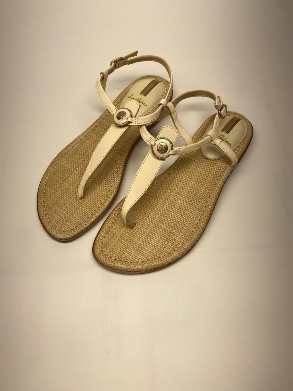 Sam Edelman Shoes Womens Size 8 Natural Woven Thong Sandals Flat Summer Cream